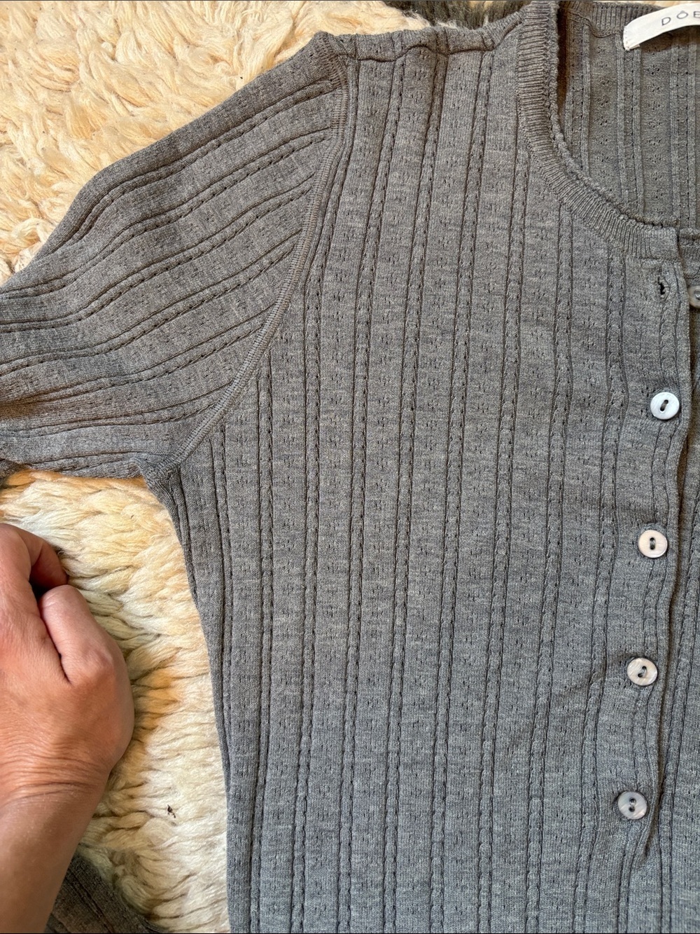 Doen Light Gray Ribbed Button-Front Top - Picture 10 of 17